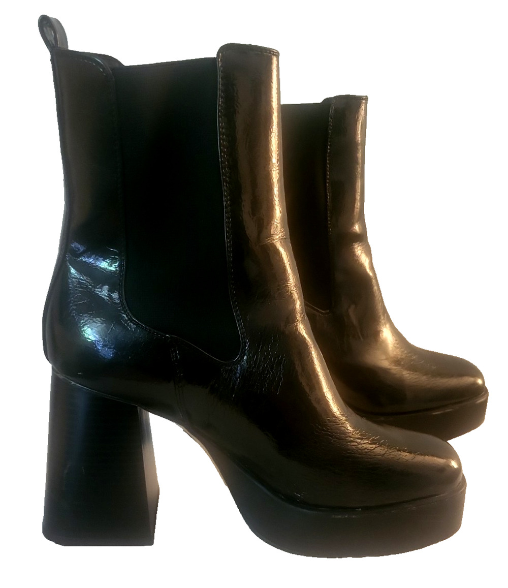 Circus Sam Edelman Platform Boot Black Faux Patent Leather Goth Punk Womens 10